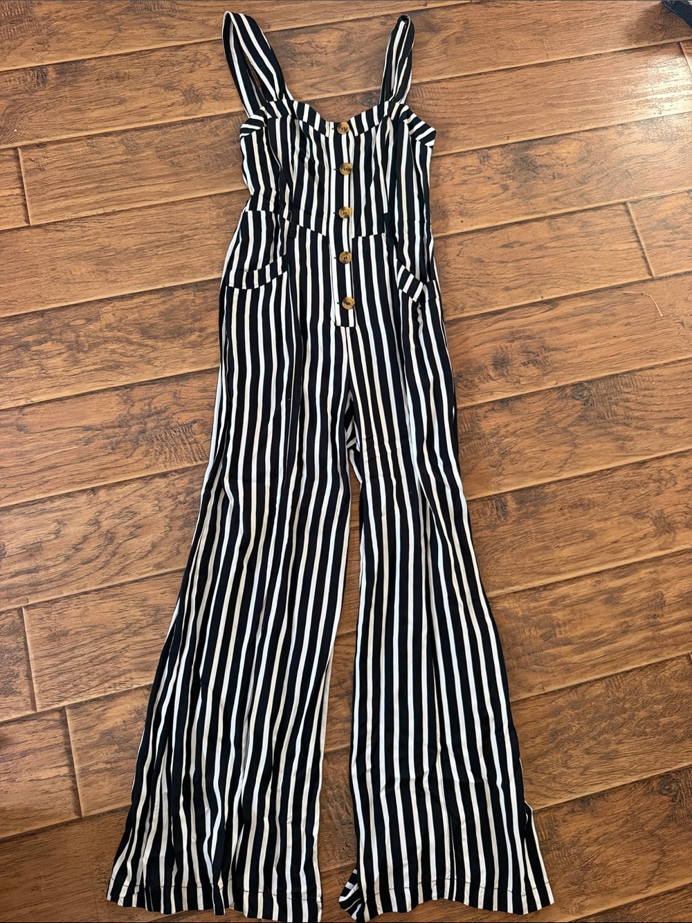 Free People Black & White Striped Wide-Leg Jumpsuit